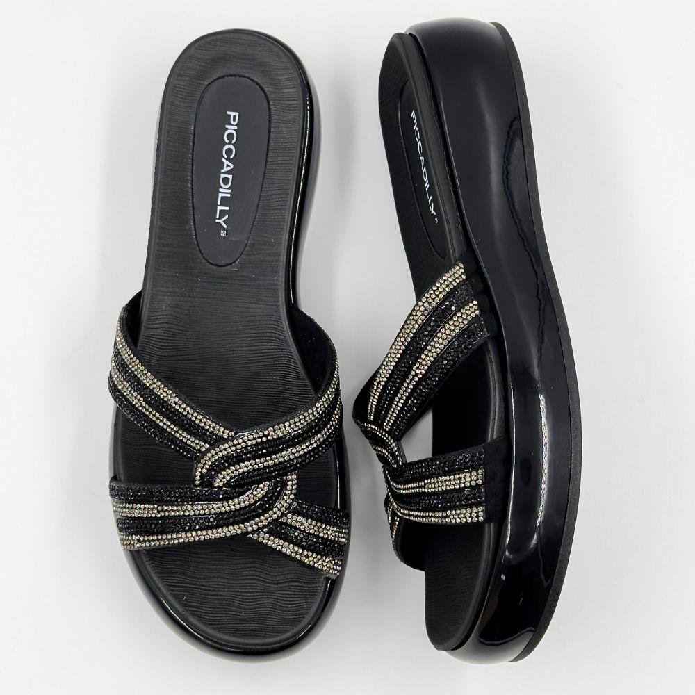 Tamanco Piccadilly Plataforma com Strass Feminino Preto 4