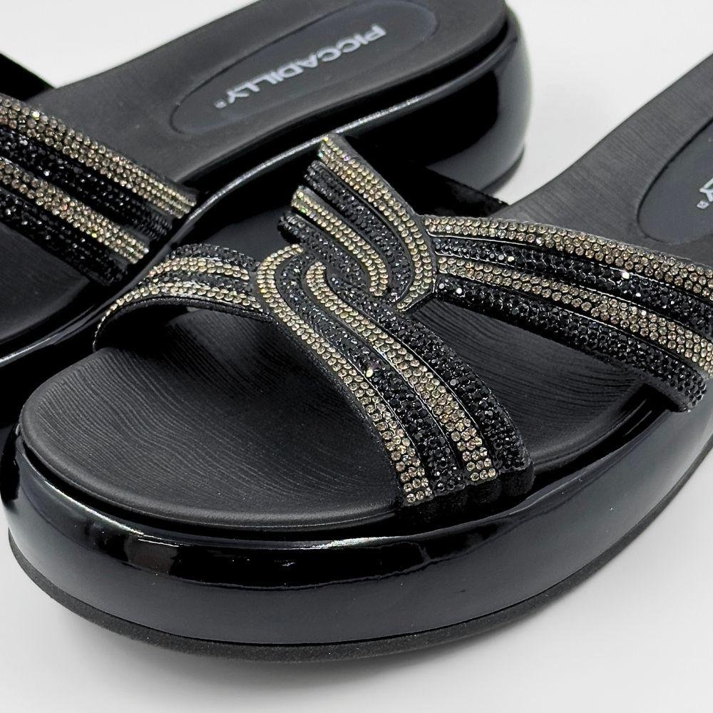 Tamanco Piccadilly Plataforma com Strass Feminino Preto 5