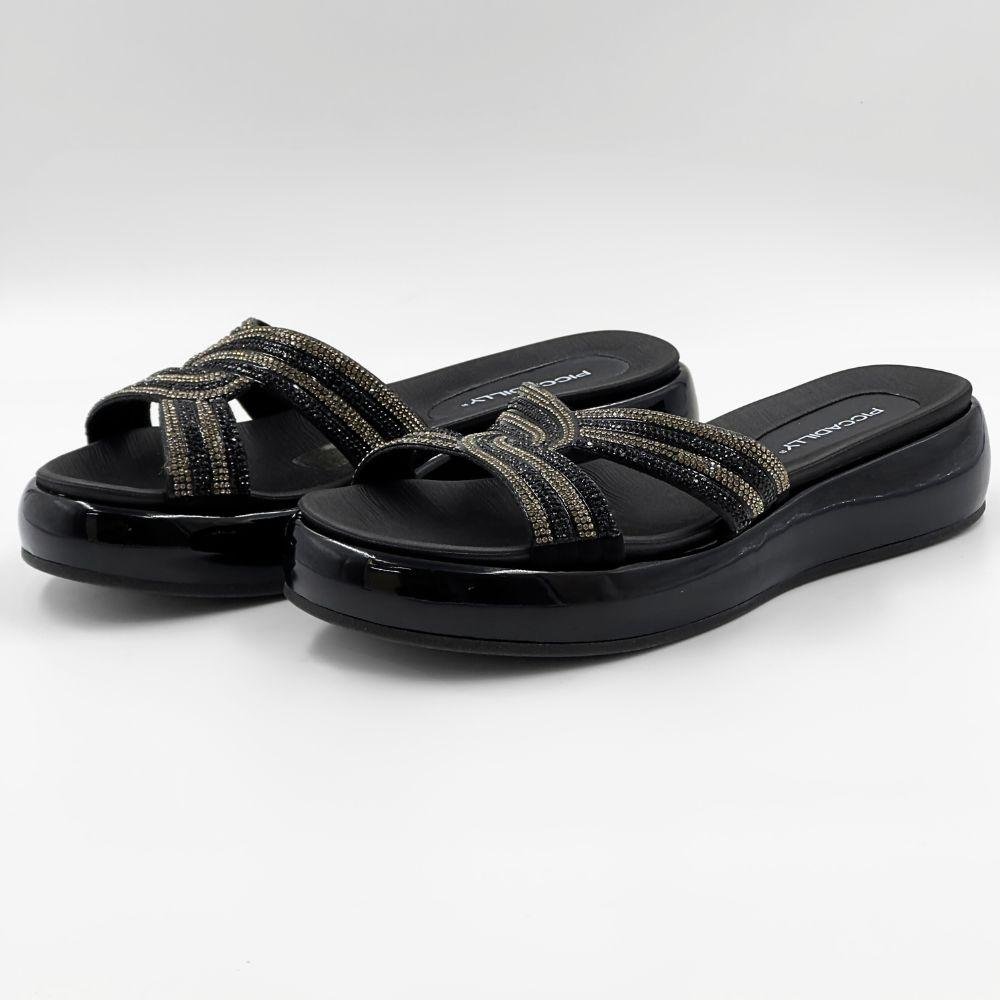 Tamanco Piccadilly Plataforma com Strass Feminino Preto 2