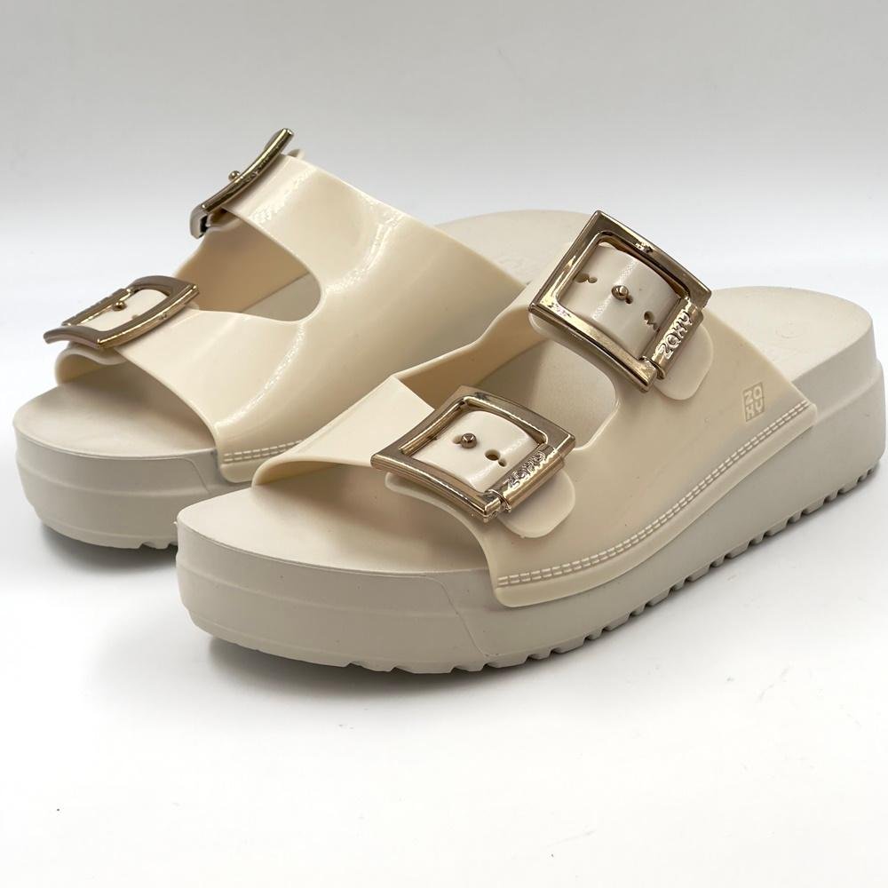 Tamanco Zaxy Slide Plataforma Tira Dupla com Fivela Feminino Branco 2