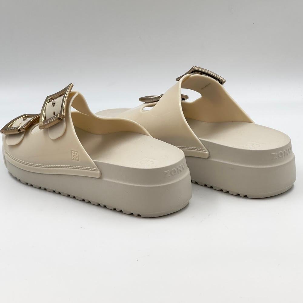 Tamanco Zaxy Slide Plataforma Tira Dupla com Fivela Feminino Branco 4