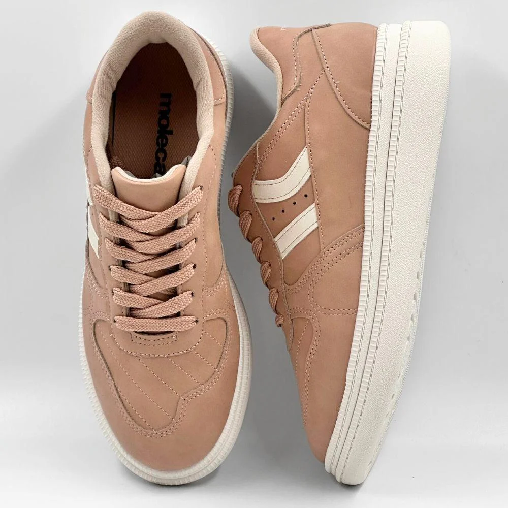 Tênis Moleca Flatform Casual em Nobuck Feminino Nude/Off White 4