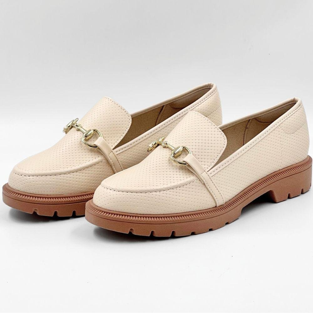 Sapato Beira Rio Loafer Tratorado Feminino Bege 2