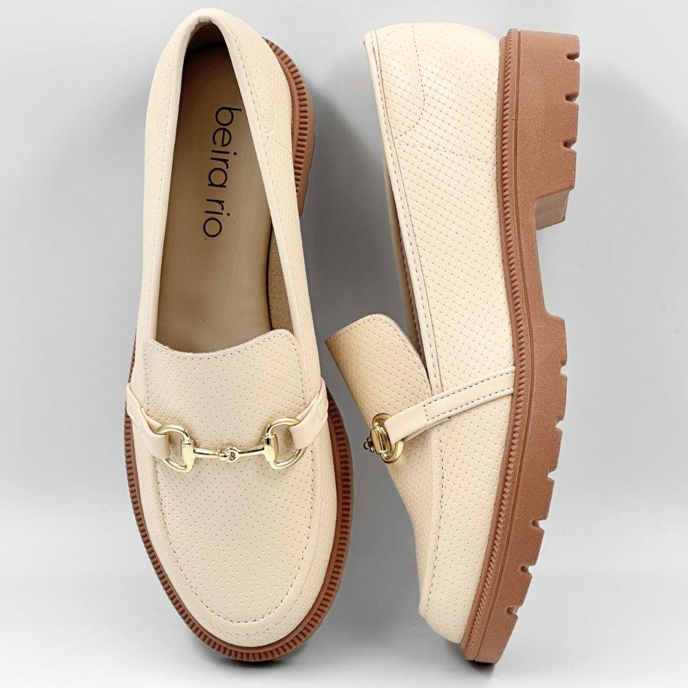 Sapato Beira Rio Loafer Tratorado Feminino Bege 4