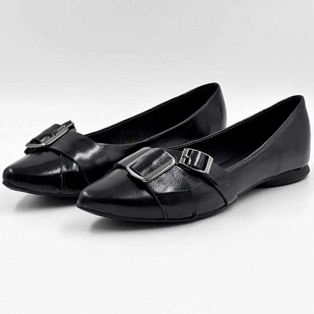 Sapatilha Bottero Bico Fino com Fivelas Feminina Preto 2