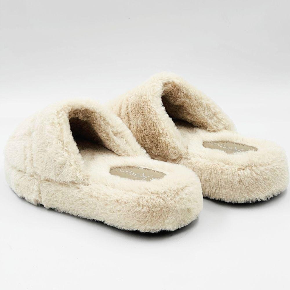 Pantufa Katurê Slide Flatform Slide em Fleece com Pérolas Feminina Marfim 3