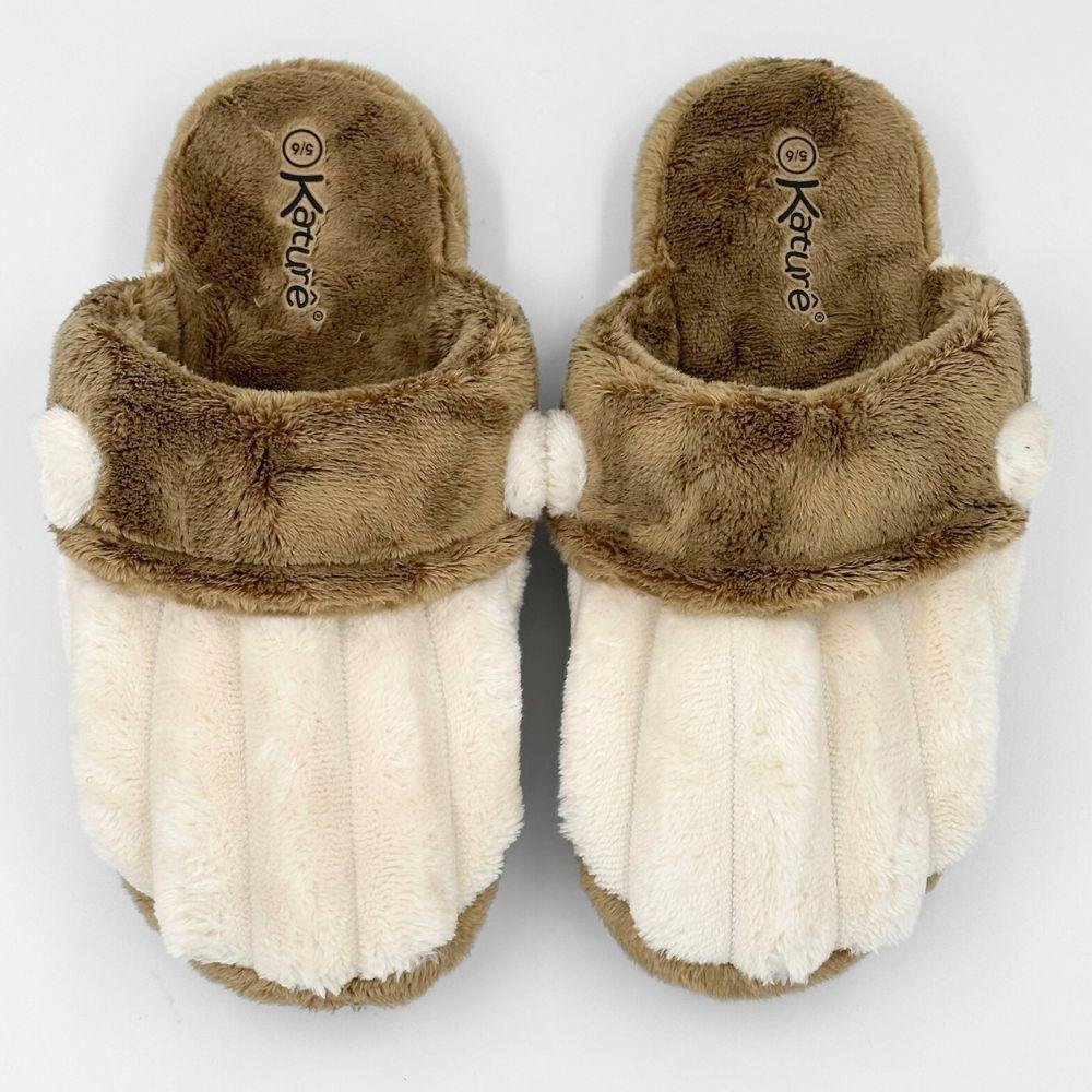 Pantufa Katurê em Fleece Canelado Feminina Creme/Caramelo 4