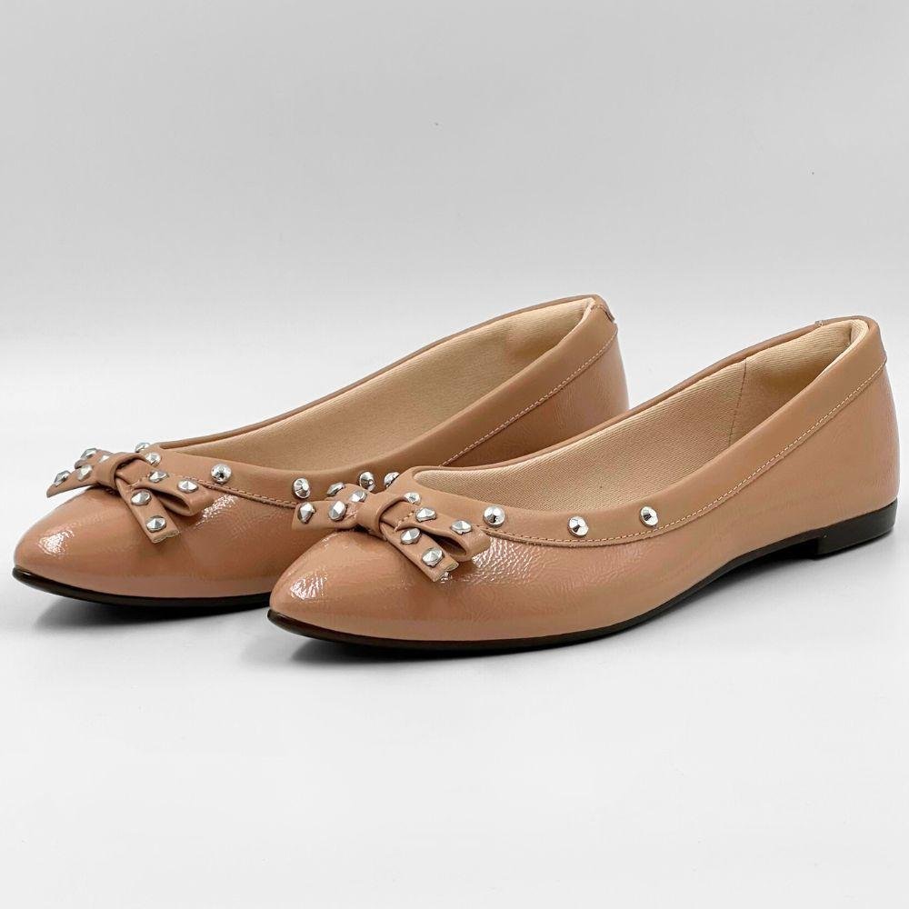 Sapatilha Moleca Bico Fino em Verniz com Laço Feminina Nude 2