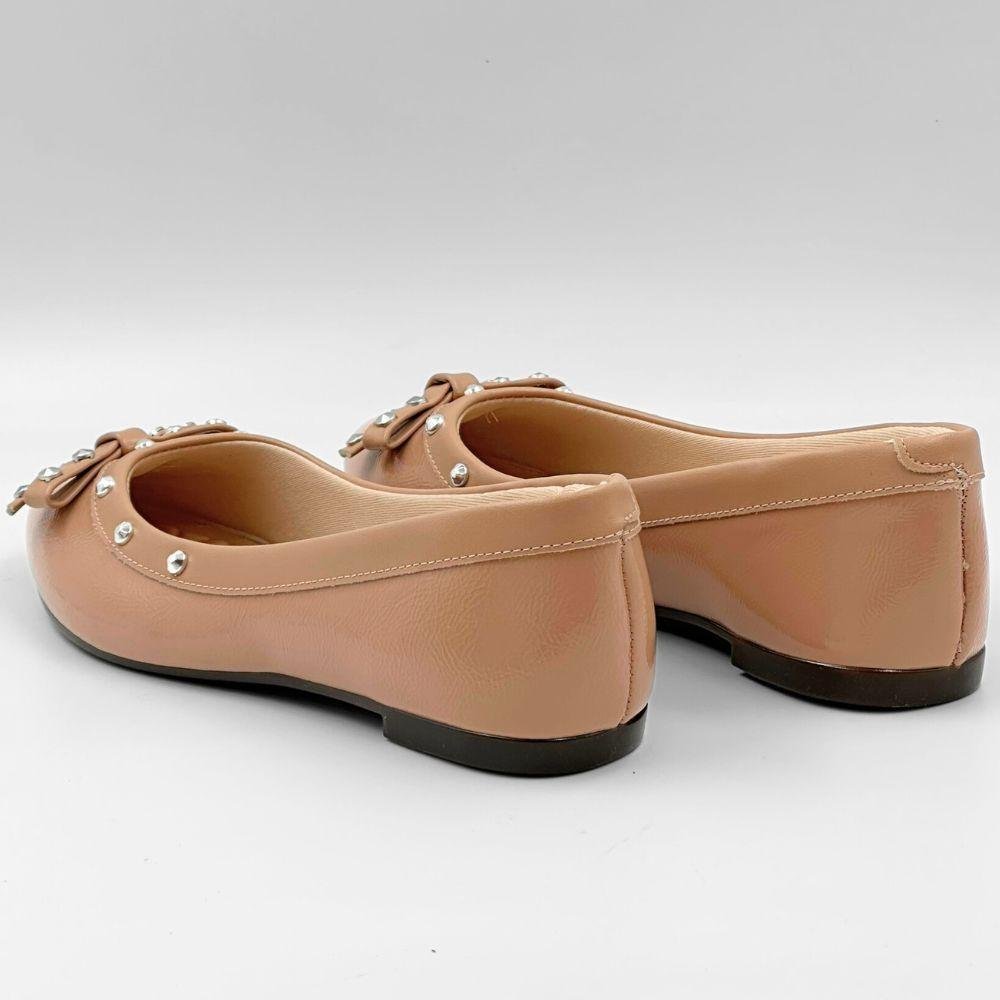 Sapatilha Moleca Bico Fino em Verniz com Laço Feminina Nude 4