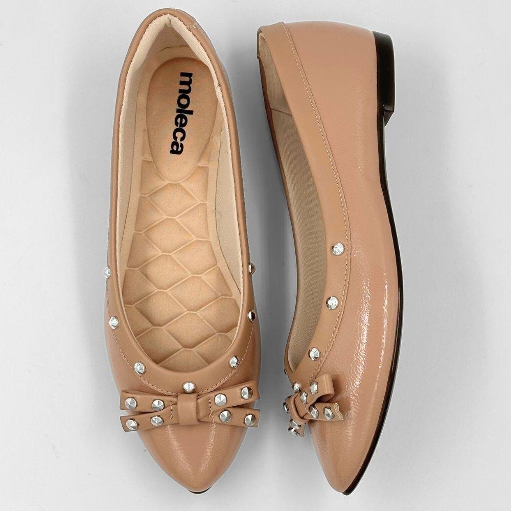 Sapatilha Moleca Bico Fino em Verniz com Laço Feminina Nude 5