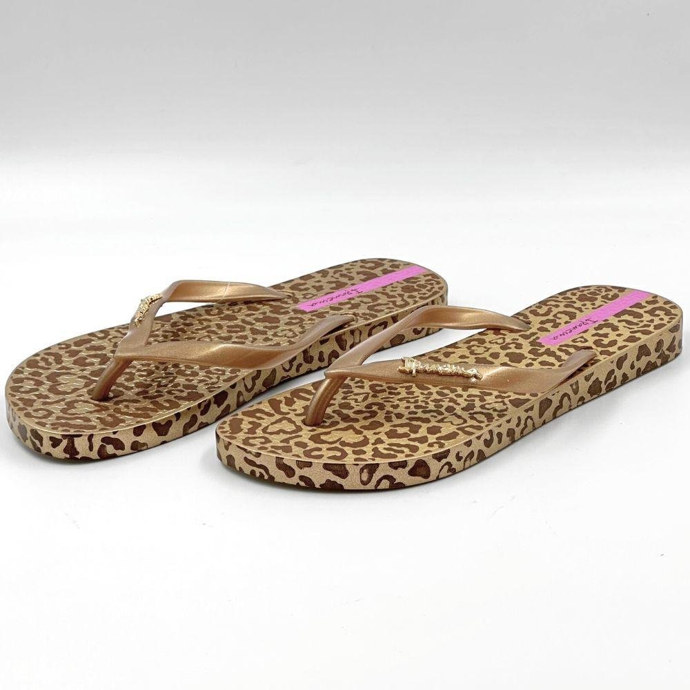 Chinelo Ipanema Estampado Tira Fina Animal Chic Feminino Marrom/Dourado/Rosa 2