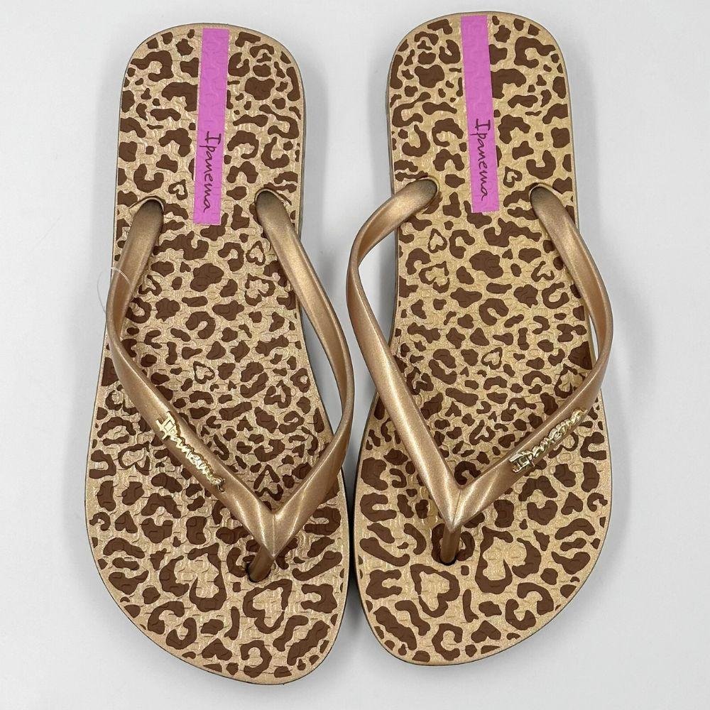 Chinelo Ipanema Estampado Tira Fina Animal Chic Feminino Marrom/Dourado/Rosa 4