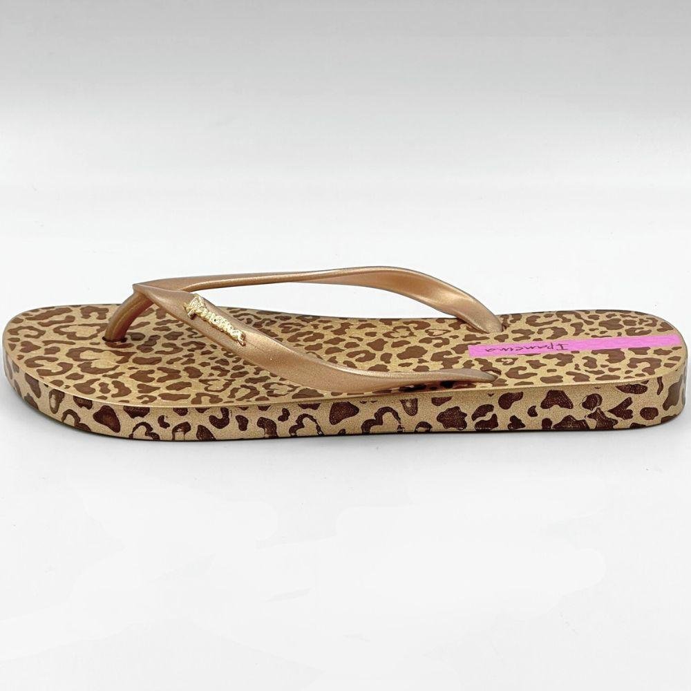 Chinelo Ipanema Estampado Tira Fina Animal Chic Feminino Marrom/Dourado/Rosa 1