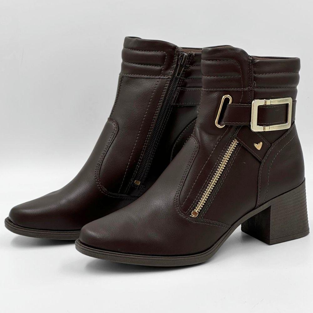Bota Mississipi Cano Curto Salto Bloco Médio Feminina Café 2