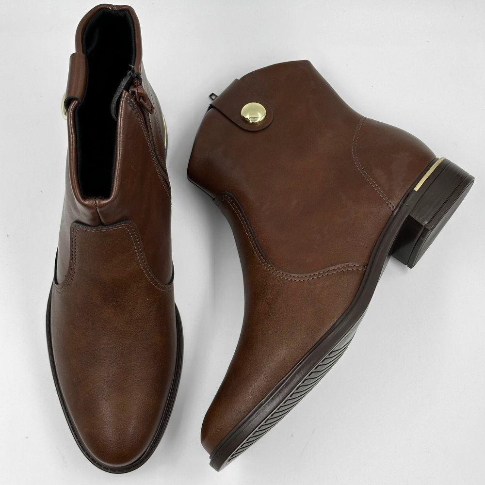 Bota Vizzano Cano Curto Salto Baixo Bloco Feminina Café 4