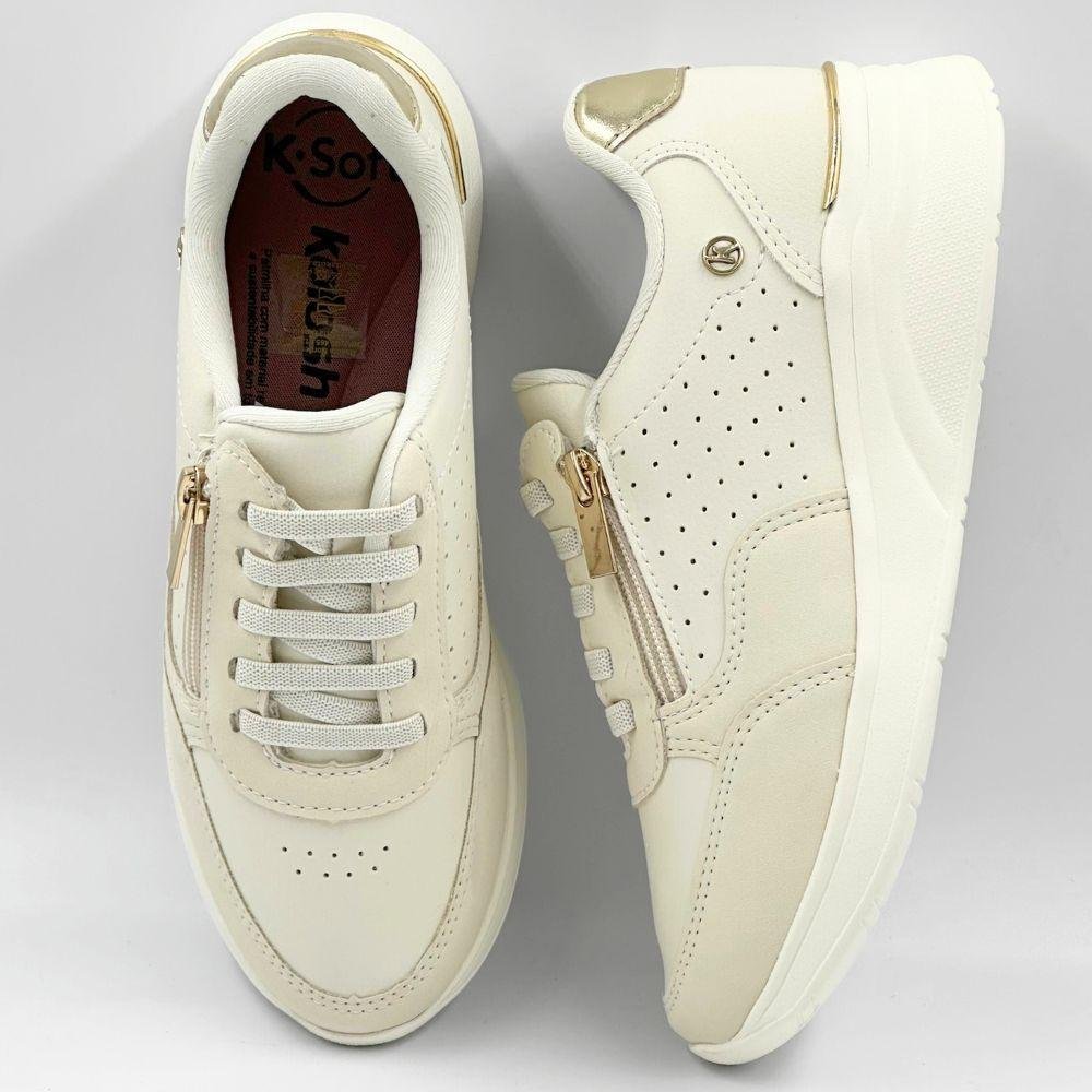 Tênis Kolosh Casual Flatform com Cadarço Elástico Feminina Cream/Champagne 4