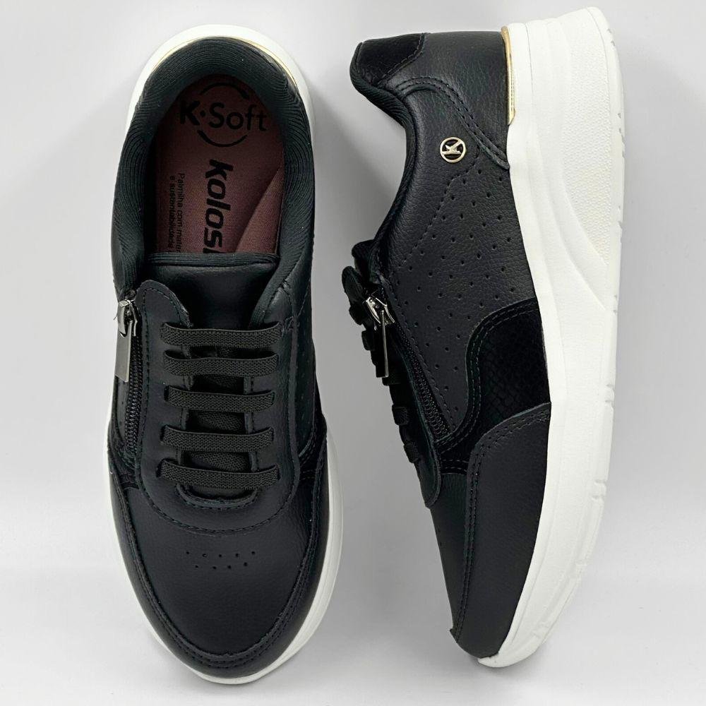 Tênis Kolosh Casual Flatform com Cadarço Elástico Feminina Preto 4