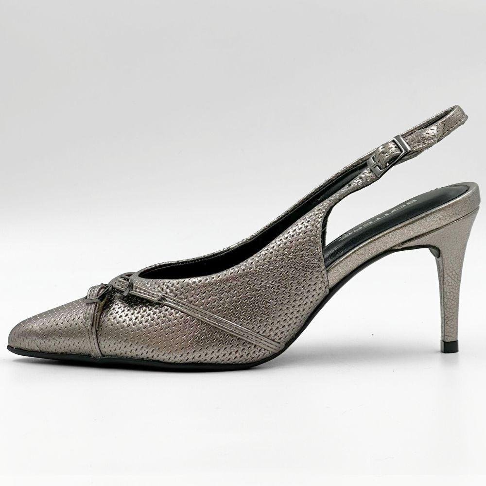 Sapato Bottero Slingback Metalizado Salto Médio Feminino Aço Roma 1