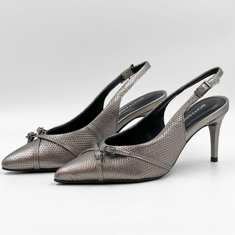 Sapato Bottero Slingback Metalizado Salto Médio Feminino Aço Roma 4