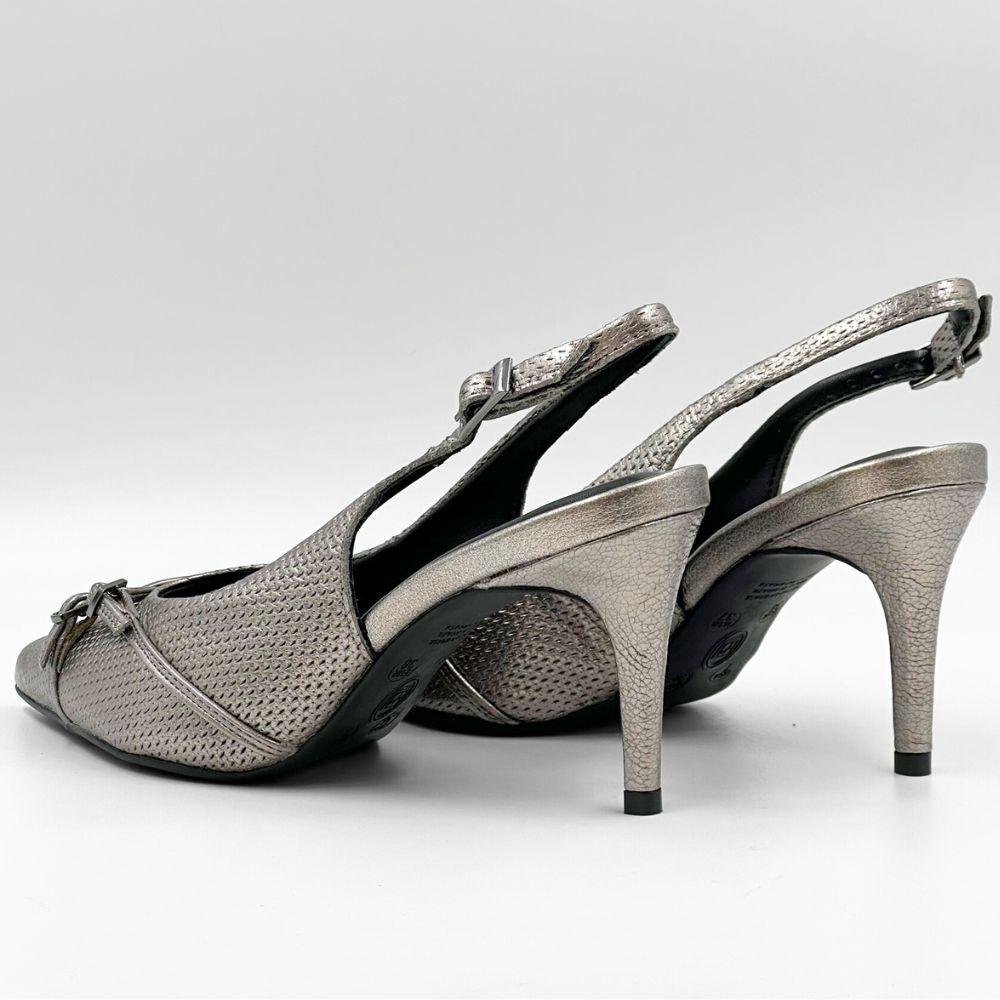 Sapato Bottero Slingback Metalizado Salto Médio Feminino Aço Roma 2