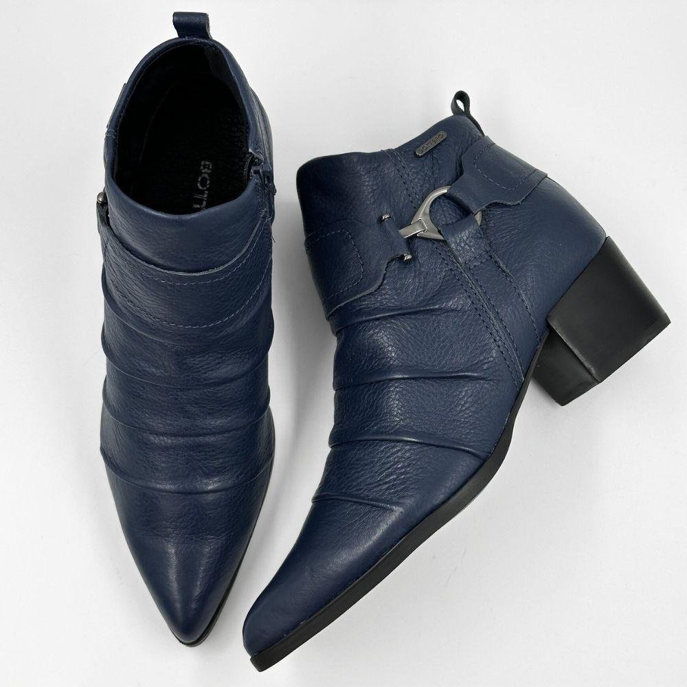 Bota Bottero Cano Curto Salto Bloco Feminina Marinho 4