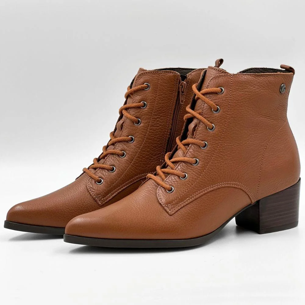 Bota Bottero Cano Curto com Cadarço Salto Médio Feminina Marrom 2