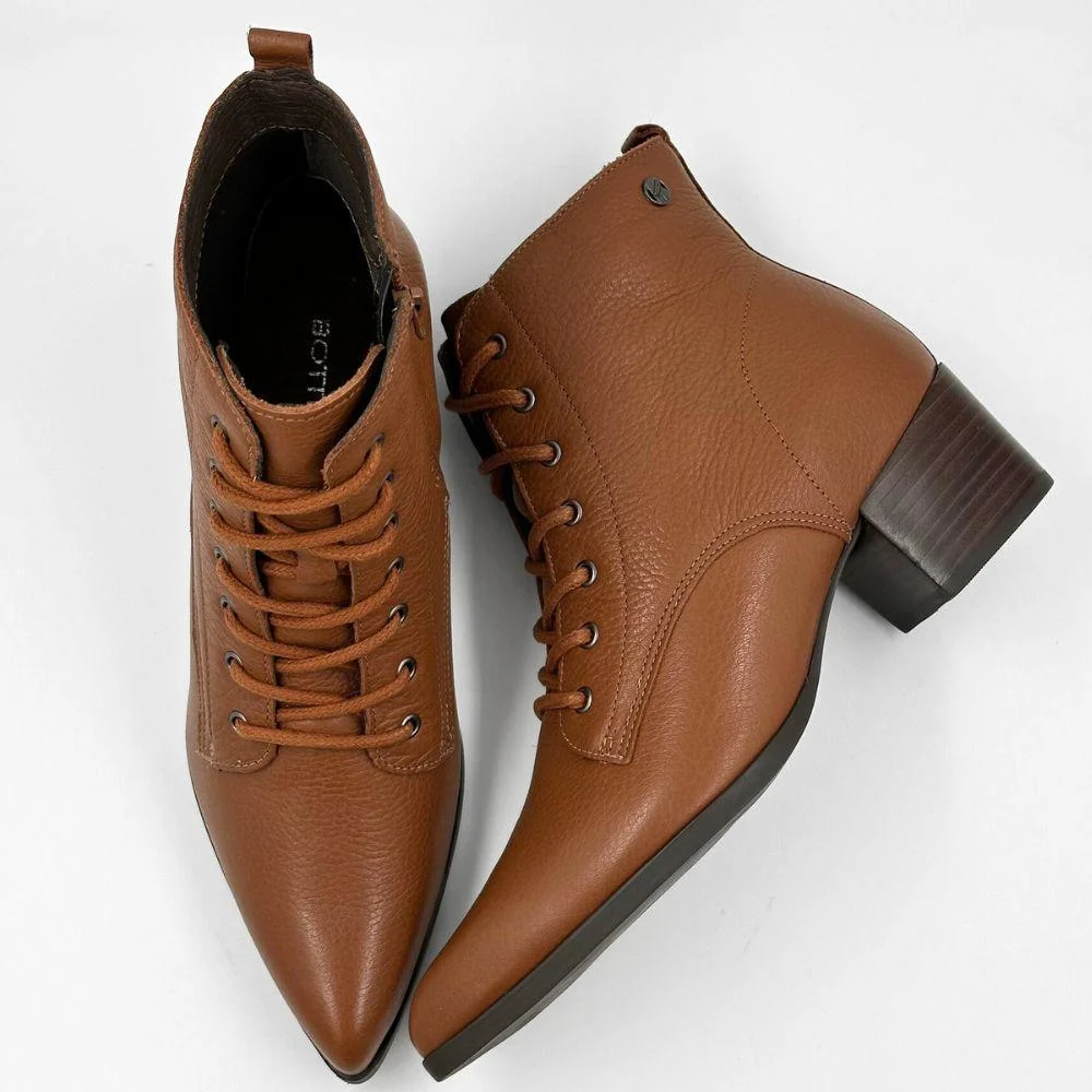 Bota Bottero Cano Curto com Cadarço Salto Médio Feminina Marrom 4