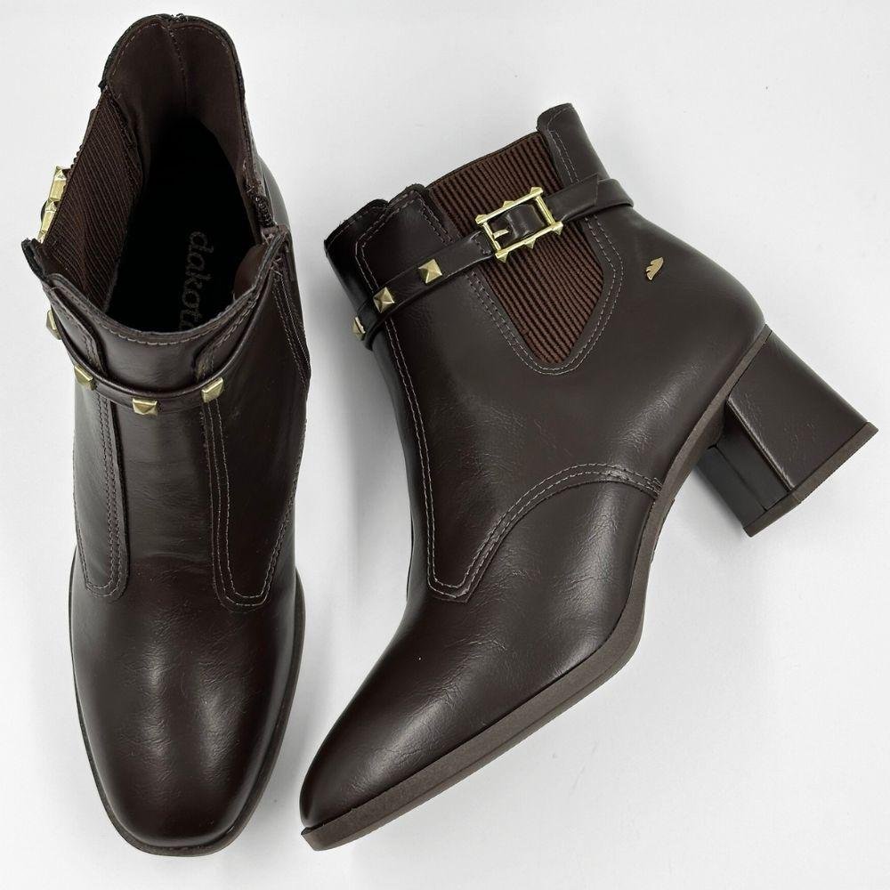 Bota Dakota Cano Curto Salto Médio Feminina Marrom Escuro 4