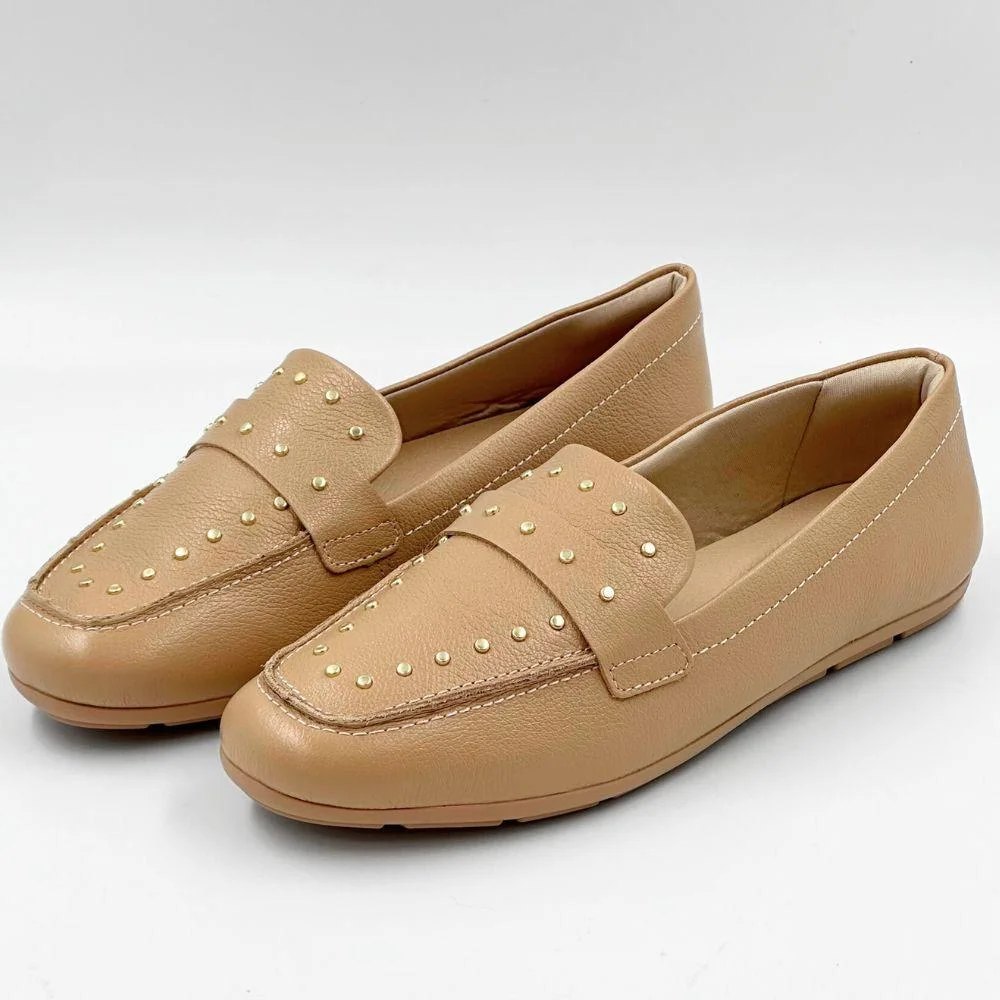 Sapato Comfortflex Mocassim com Aplicações Feminino Caqui 2