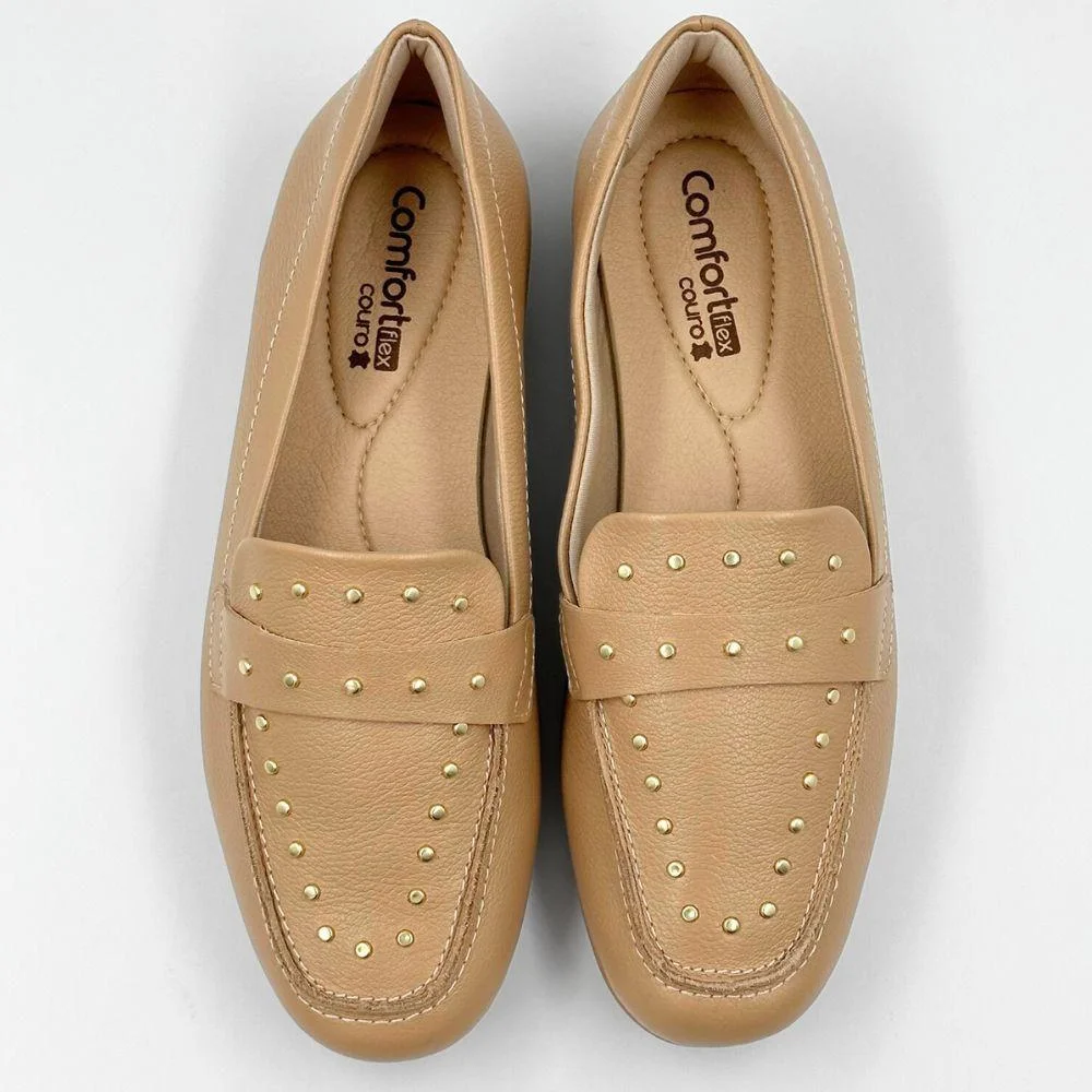 Sapato Comfortflex Mocassim com Aplicações Feminino Caqui 4
