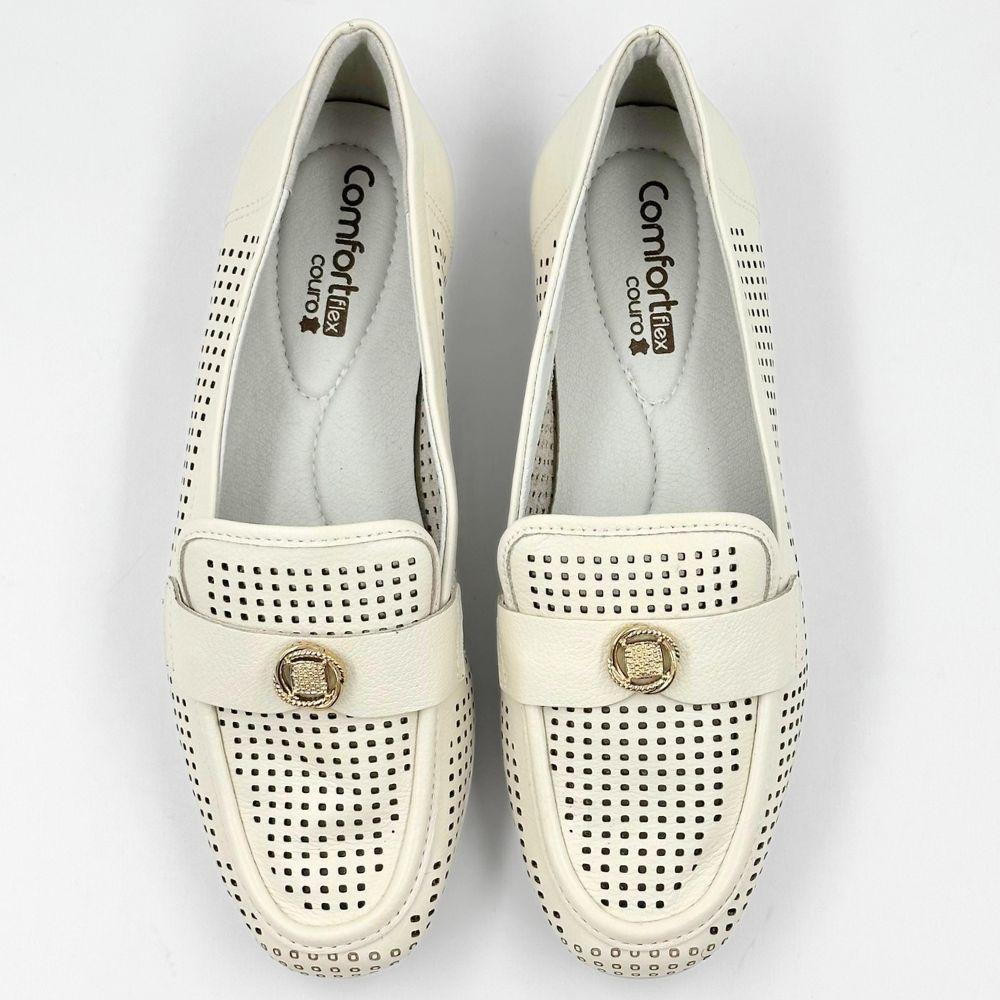 Sapato Comfortflex Mocassim Feminino Off White 4