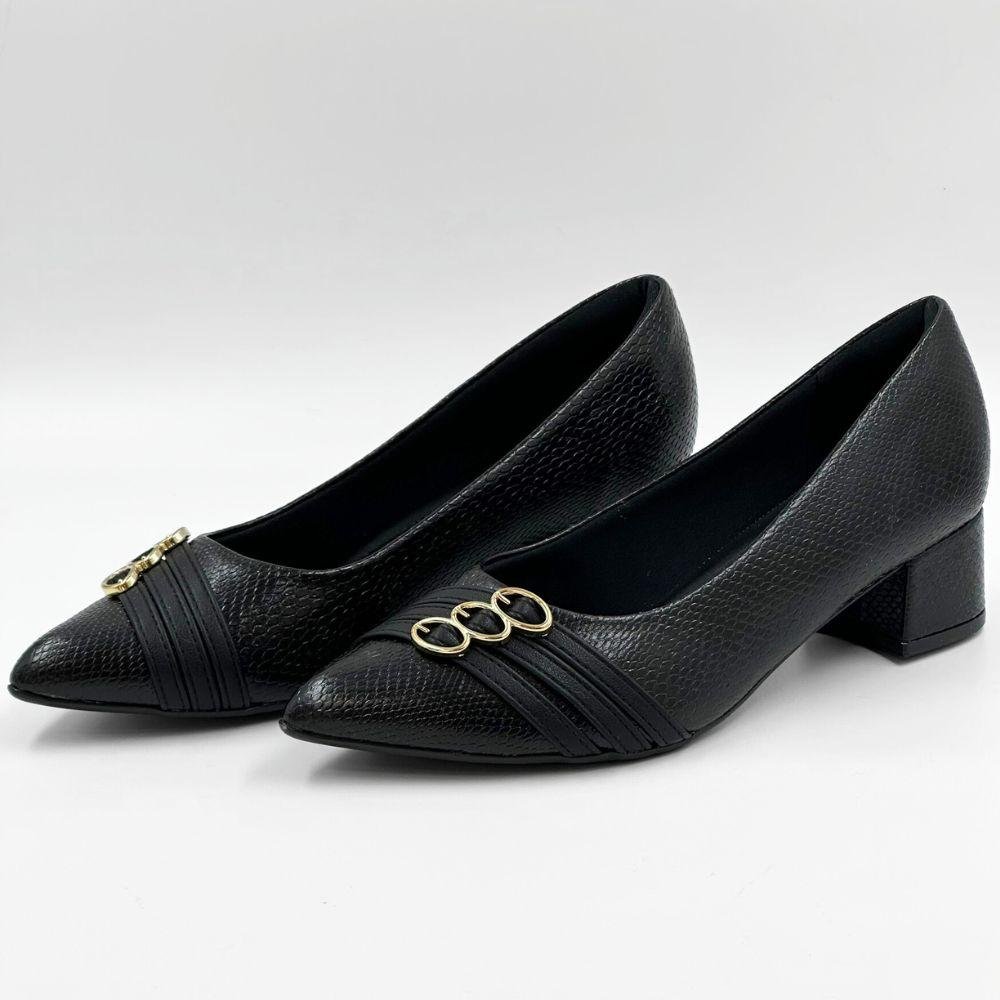 Sapato Piccadilly Bico Fino Salto Baixo Feminino Preto 2