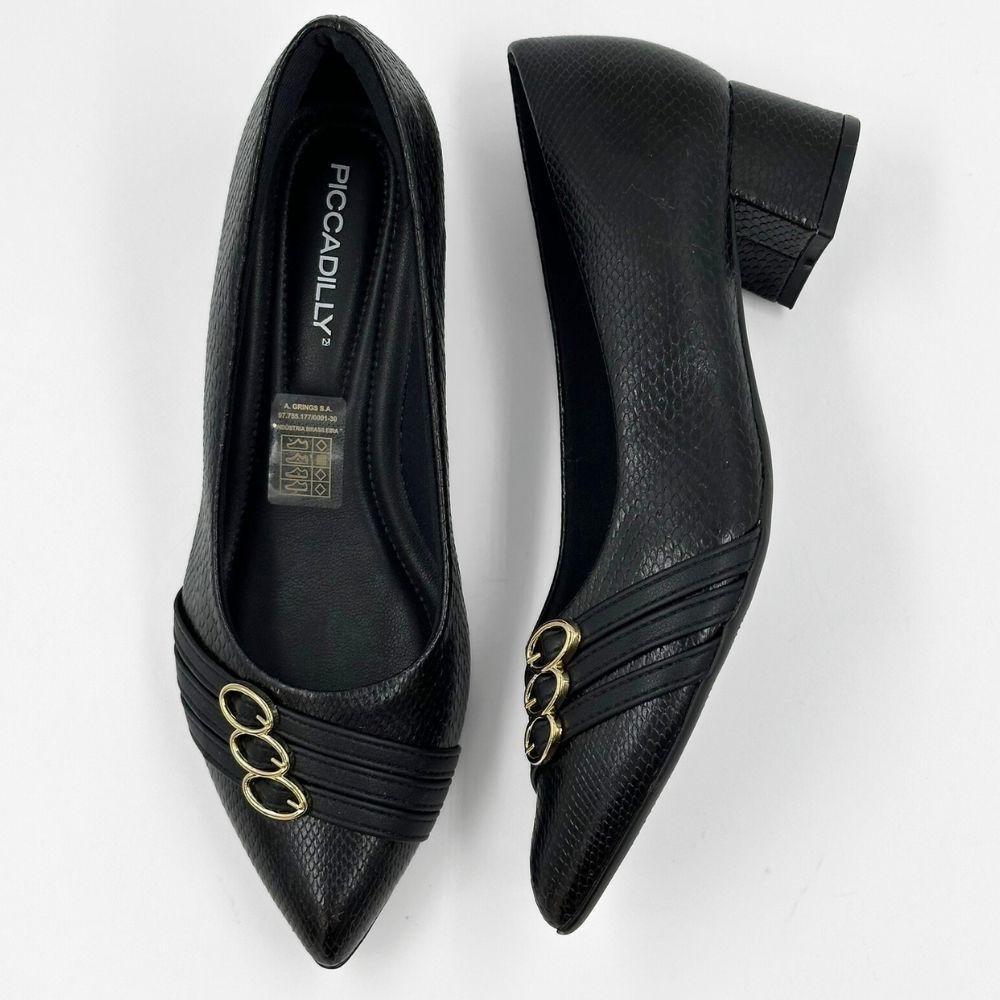 Sapato Piccadilly Bico Fino Salto Baixo Feminino Preto 4
