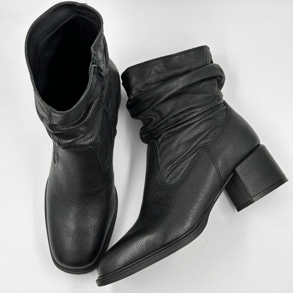 Bota Bottero Cano Curto Salto Bloco Médio Feminina Preto 4