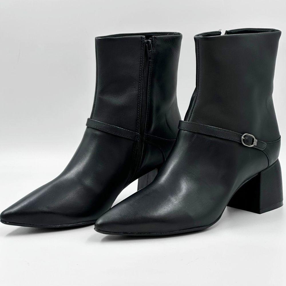 Bota Bottero Cano Curto Salto Bloco Médio Feminina Preto 2