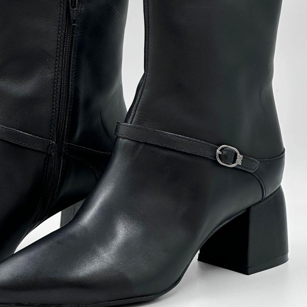 Bota Bottero Cano Curto Salto Bloco Médio Feminina Preto 3