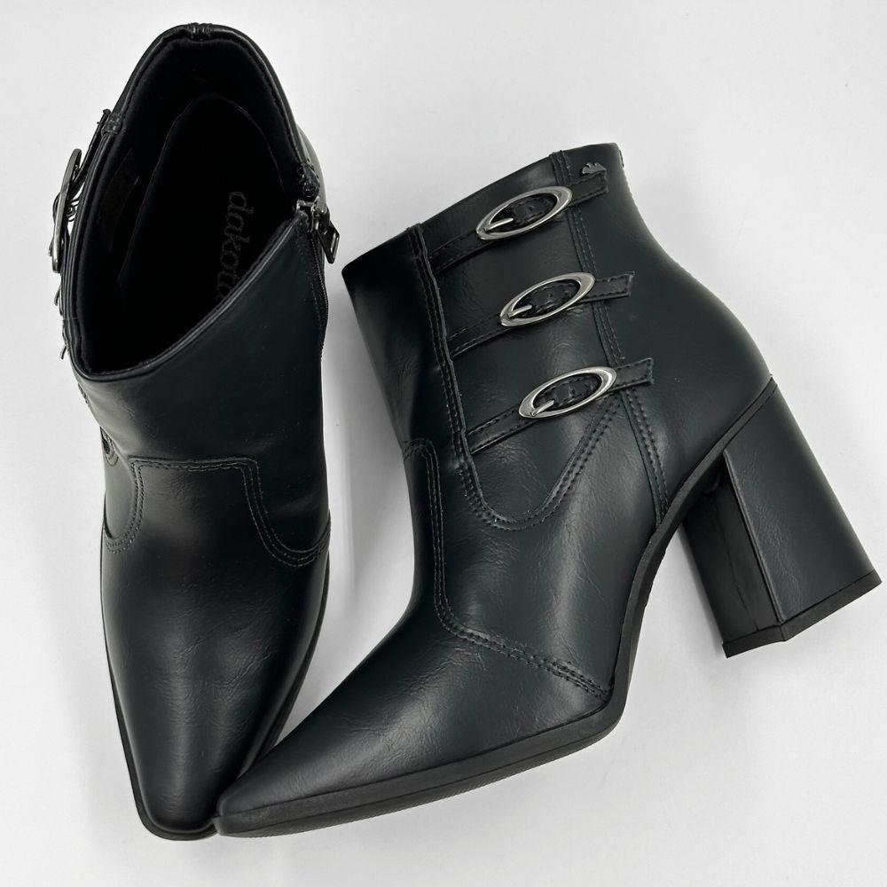 Bota Dakota Cano Curto Salto Bloco Alto Feminina Preto 5