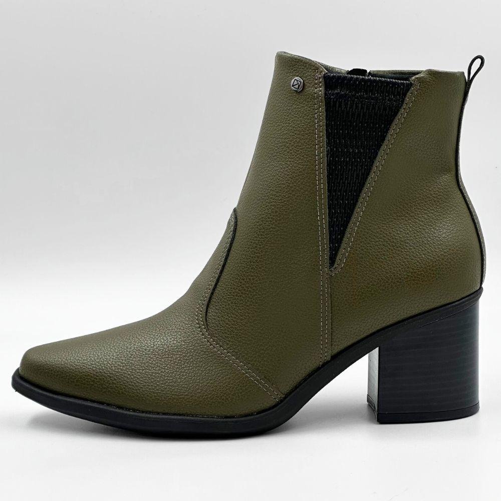 Bota Piccadilly Cano Curto Salto Bloco Médio Feminina Verde Militar 1