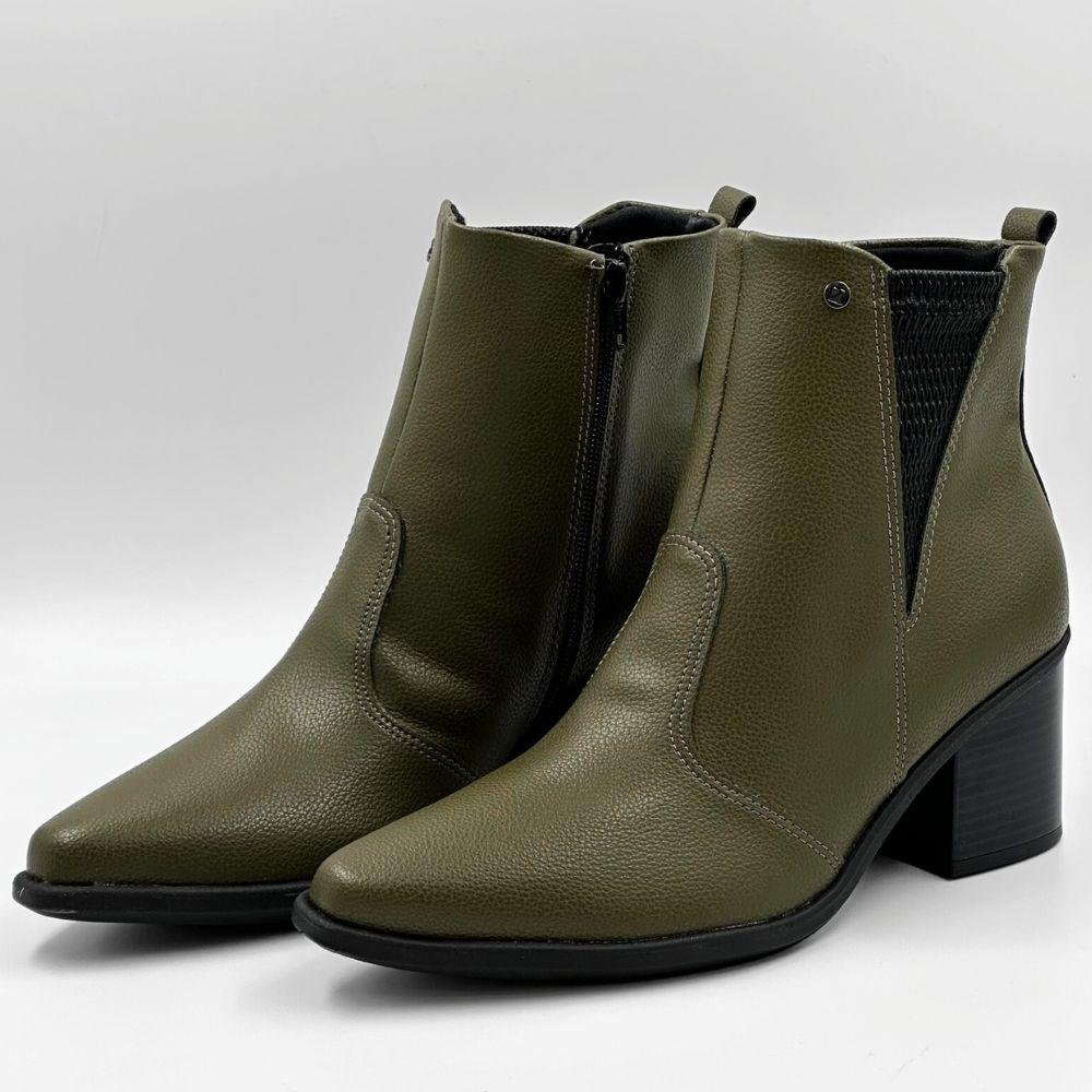 Bota Piccadilly Cano Curto Salto Bloco Médio Feminina Verde Militar 2