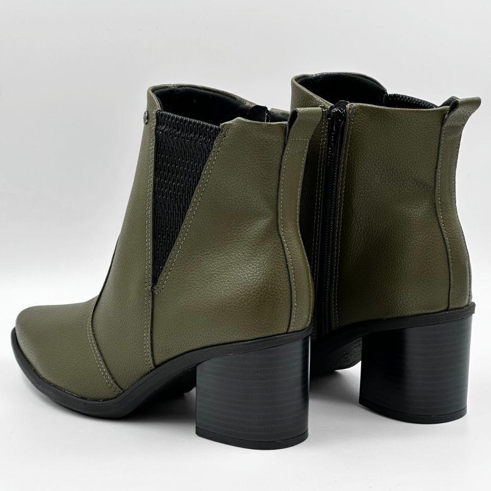 Bota Piccadilly Cano Curto Salto Bloco Médio Feminina Verde Militar 3
