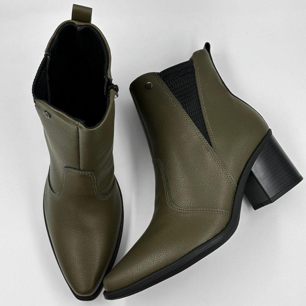 Bota Piccadilly Cano Curto Salto Bloco Médio Feminina Verde Militar 4