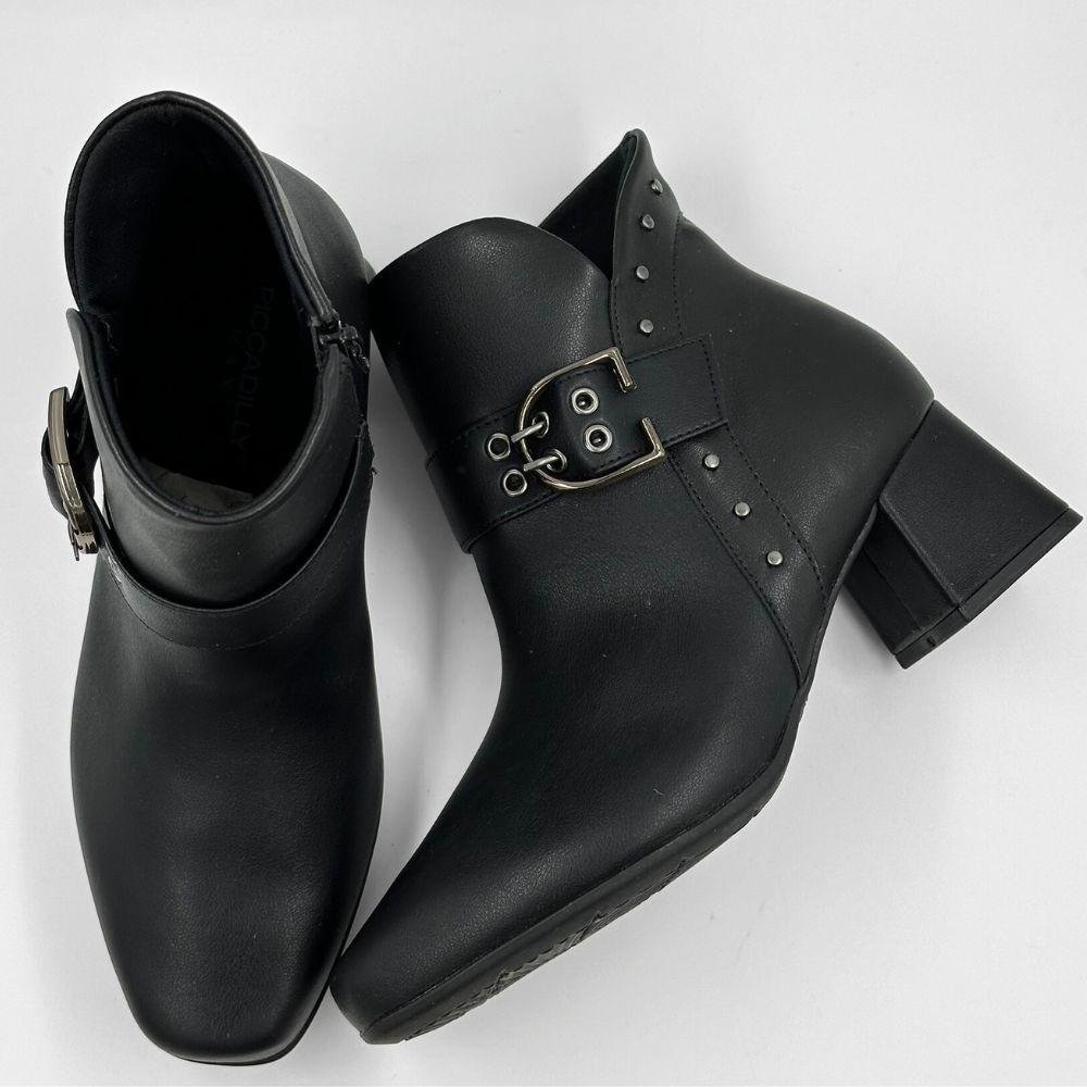 Bota Piccadilly Cano Curto com Aplicações Salto Médio Feminina Preto 4