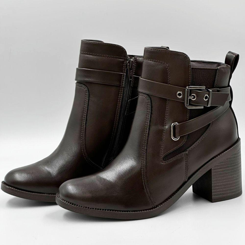 Bota Comfortflex Cano Curto Salto Médio Bloco Feminina Café 2