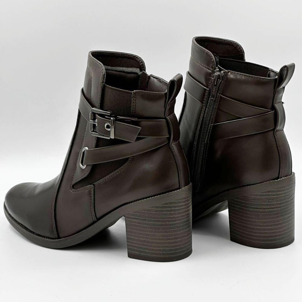 Bota Comfortflex Cano Curto Salto Médio Bloco Feminina Café 3