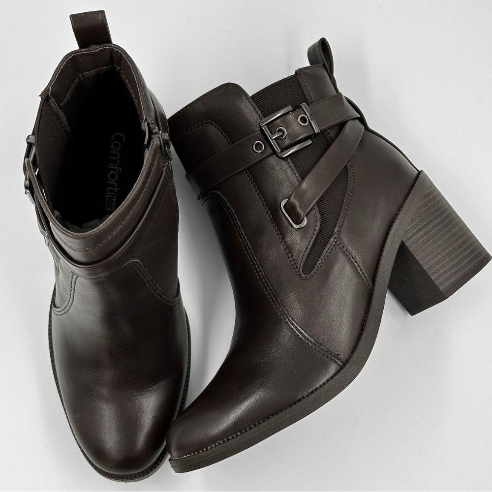 Bota Comfortflex Cano Curto Salto Médio Bloco Feminina Café 4