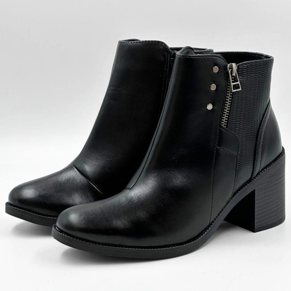 Bota Comfortflex Cano Curto Salto Bloco Médio Feminin Preto 2