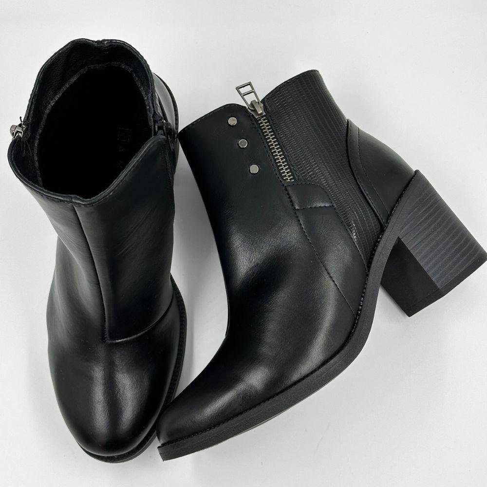 Bota Comfortflex Cano Curto Salto Bloco Médio Feminin Preto 4