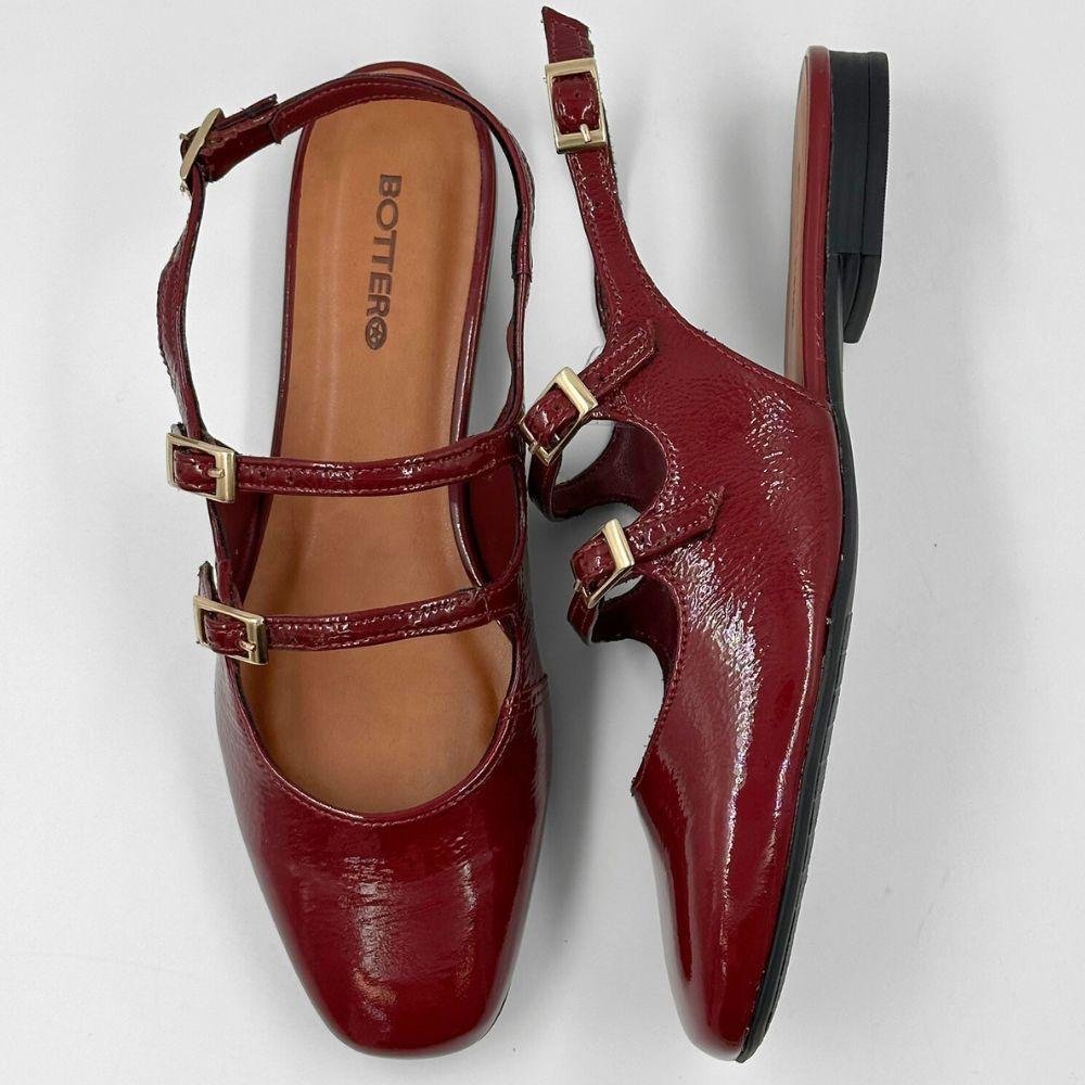 Sapato Bottero Slingback em Verniz Salto Baixo Feminino Bordô 5
