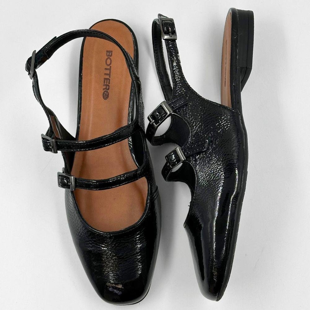 Sapato Bottero Slingback em Verniz Salto Baixo Feminino Preto 5