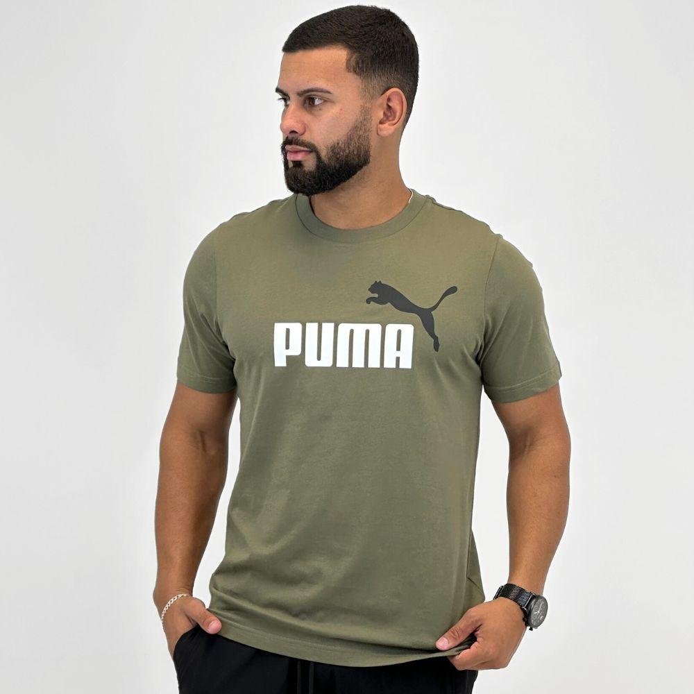Camiseta Puma Manga Curta Color Logo Tee Masculina Verde Militar 1